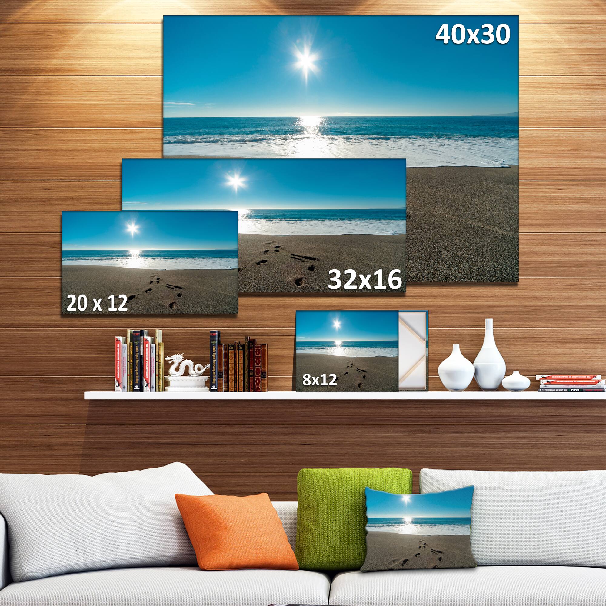 Designart - Blue Sea and Footprints in Sand